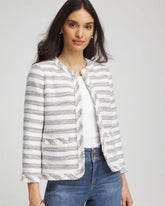 Chico's Sale Ecru Striped Tweed Collarless Box Jacket