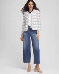 Chico's Sale Ecru Striped Tweed Collarless Box Jacket
