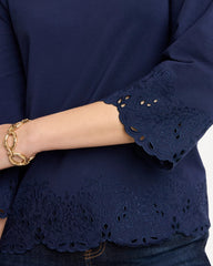 Chico's For Sale Passport Blue Embroidered Hem Top