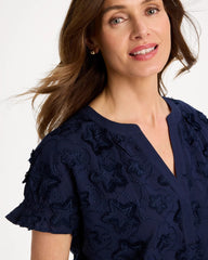 Chico's Sale Passport Blue Cotton Embroidered Americana Star Blouse