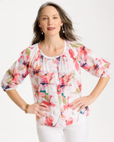 Chico's Discount Calypso Coral Cotton Voile Croix Collage Blouse