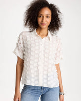 Chico's Outlet Alabaster 3D Floral Chiffon Camp Shirt