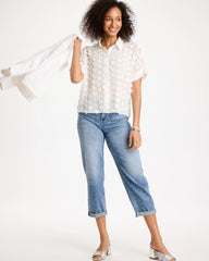 Chico's Outlet Alabaster 3D Floral Chiffon Camp Shirt