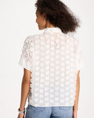 Chico's Outlet Alabaster 3D Floral Chiffon Camp Shirt