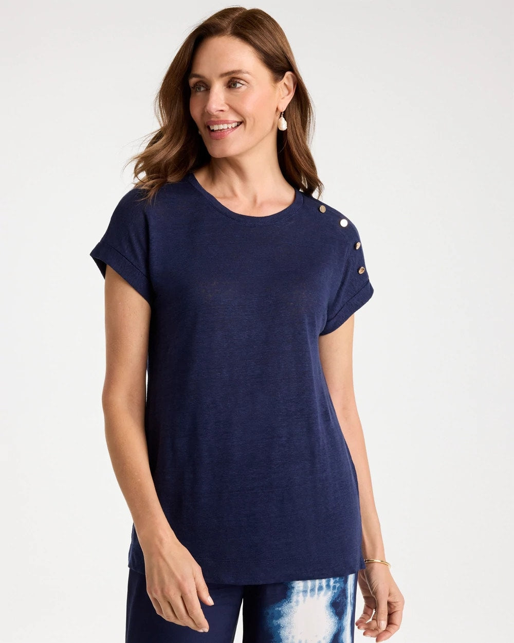 Chico's Discount Passport Blue Linen Button Tunic