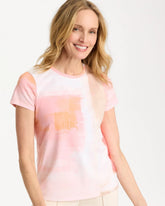 Chico's Outlet Calypso Coral Cotton Stretch Watercolor Cap Sleeve Tee
