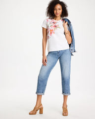 Chico's Discount Calypso Coral Cotton Stretch Ethereal Floral Cap Sleeve Tee