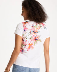 Chico's Discount Calypso Coral Cotton Stretch Ethereal Floral Cap Sleeve Tee