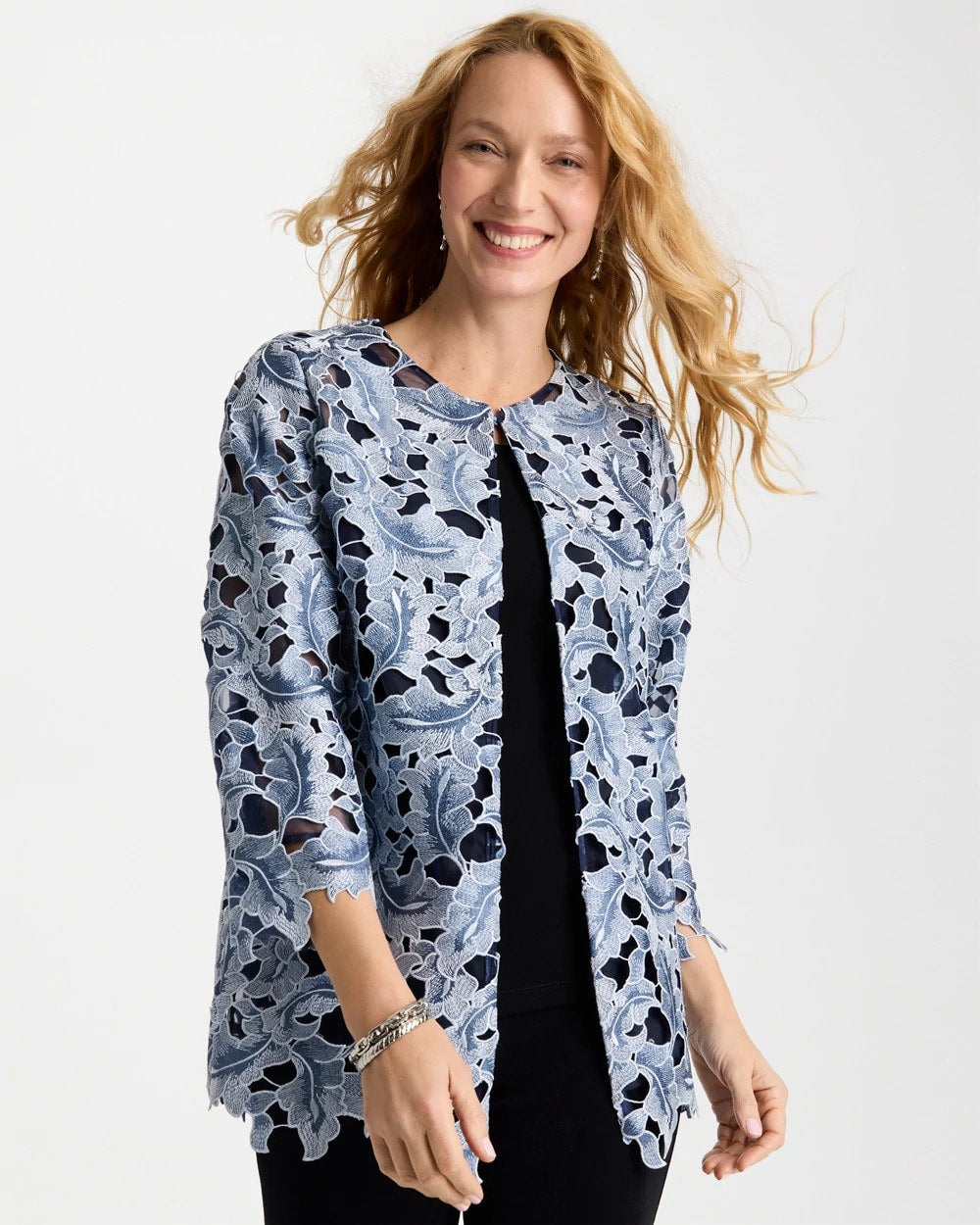 Chico's On Sale Travelers India Ink Travelers™ Collection Contrast Lined Lace Jacket