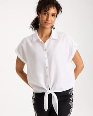 Chico's Online Optic White No Iron™ Linen Tie-Front Cap Sleeve Shirt