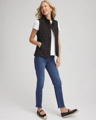 Chico's Outlet Black Rib Trim Quilted Vest