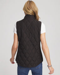 Chico's Outlet Black Rib Trim Quilted Vest