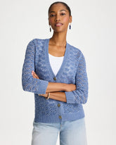 Chico's Outlet Denim Crochet Knit Pointelle Cardigan