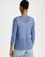 Chico's Outlet Denim Crochet Knit Pointelle Cardigan
