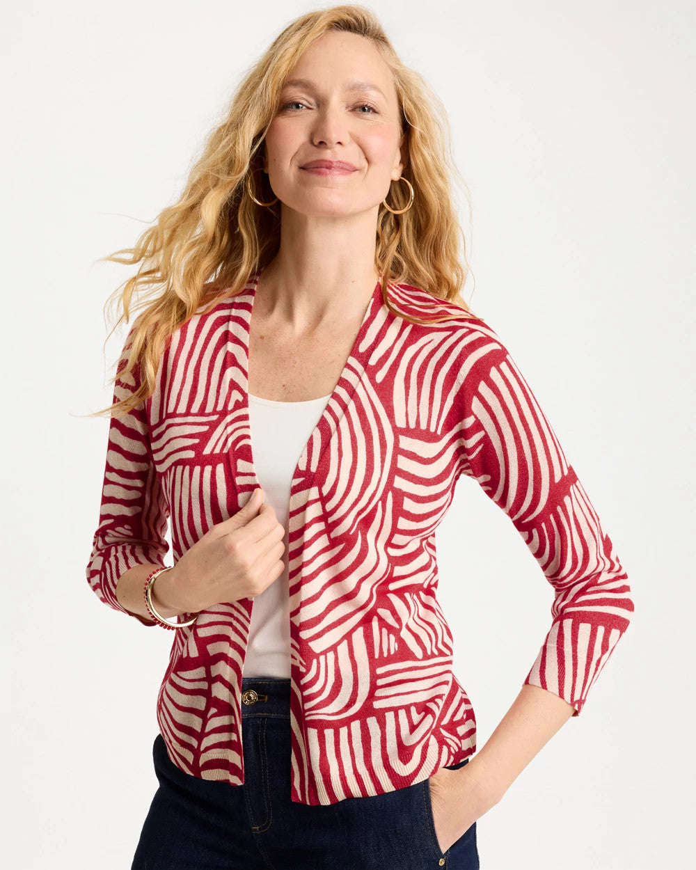 Chico's Online Cherry Lush Geo Summer Romance Cardigan
