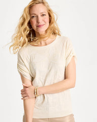 Chico's Discount Natural Cream Floral Jacquard Dolman Pullover Sweater