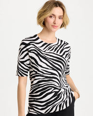 Chico's Sale Black Ella Zebra Crewneck Pullover Sweater