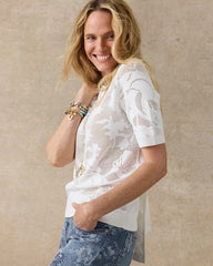 Chico's Discount Alabaster Ella Short-Sleeve Pointelle Sweater