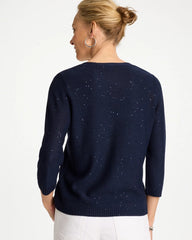 Chico's Sale Passport Blue Stitchy Sequin V-Neck Cardigan