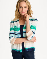 Chico's Outlet Green Clover Grotto Striped Summer Romance Cardigan