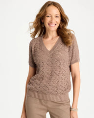 Chico's On Sale Topaz Smoke Sequin Pointelle Pullover