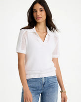 Chico's For Sale Alabaster Sequin Pointelle Pullover Polo Sweater