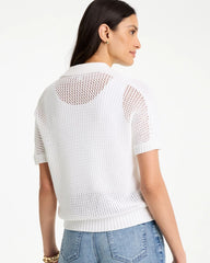 Chico's For Sale Alabaster Sequin Pointelle Pullover Polo Sweater