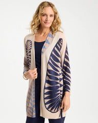 Chico's Sale Ecru Long Leaf Print Summer Romance Cardigan