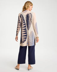 Chico's Sale Ecru Long Leaf Print Summer Romance Cardigan