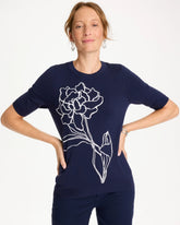 Chico's For Sale Passport Blue Ella Short-Sleeve Floral Sweater