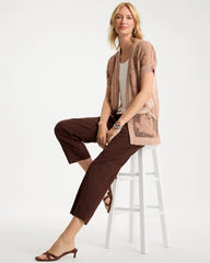 Chico's Online Mocha Mousse Cotton-Blend Crochet Cocoon Cardigan