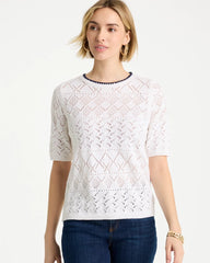 Chico's On Sale Alabaster Pointelle Blanket-Stitch Pullover Sweater