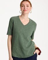 Chico's Sale Kelp Forest Cotton Slub V-Neck Tee
