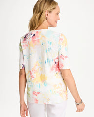Chico's Outlet Bondi Blue Cotton Slub Printed Henley Tee