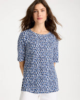 Chico's Discount Passport Blue Cotton Slub Printed Tee