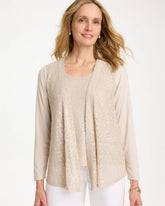Chico's Discount Smokey Taupe Knit Sequin Cardigan