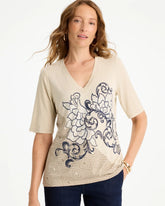 Chico's Outlet Topaz Smoke Knit Sequin Elbow Tee
