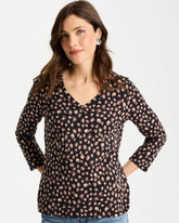 Chico's On Sale Black Cotton Stretch 3/4 Sleeve Polka Dot Tee
