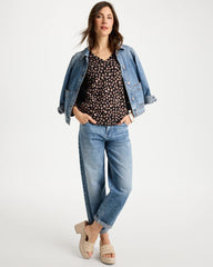 Chico's On Sale Black Cotton Stretch 3/4 Sleeve Polka Dot Tee