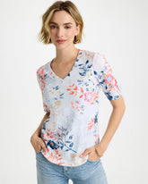 Chico's Online Calypso Coral Pima Floral Elbow Sleeve Tee