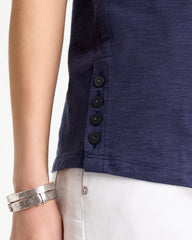 Chico's Discount Passport Blue Cotton Slub Crewneck Button Tee