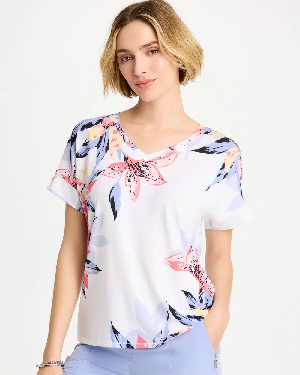 Chico's Outlet Calypso Coral Zenergy® Lily Drop Shoulder Tee