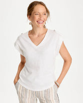 Chico's For Sale Alabaster Cotton Slub Epaulette Tee