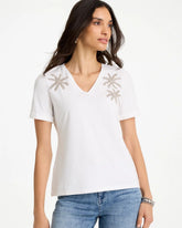 Chico's On Sale Alabaster Cotton Stretch Palm Sequin Tee