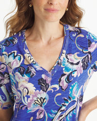 Chico's Online Amparo Blue Paisley Cotton Slub V-Neck Tee