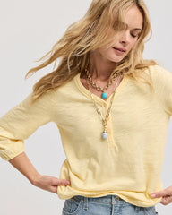 Chico's On Sale Golden Haze Puff Sleeve Cotton Slub Henley Tee