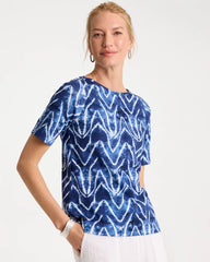 Chico's Online Passport Blue Tie Dye Chevron Pima Elbow Sleeve Tee