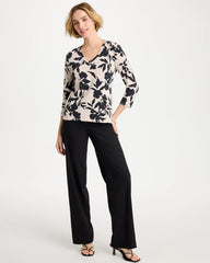 Chico's Outlet Black Cotton Stretch 3/4 Sleeve Floral Tee