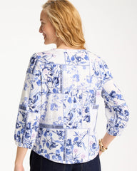 Chico's Sale Passport Blue Elle Puff Sleeve Cotton Slub Henley Tee