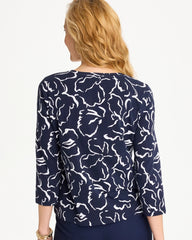 Chico's On Sale Passport Blue Maya Cotton Stretch 3/4 Sleeve Tee